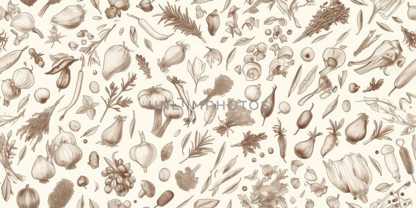 drawing seamless pattern with vegetables and fruits at white background hand drawn illustration. by Benzoix