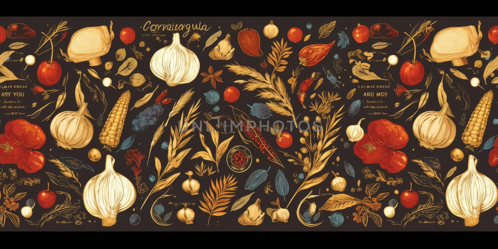 drawing seamless pattern with vegetables and fruits at white background hand drawn illustration