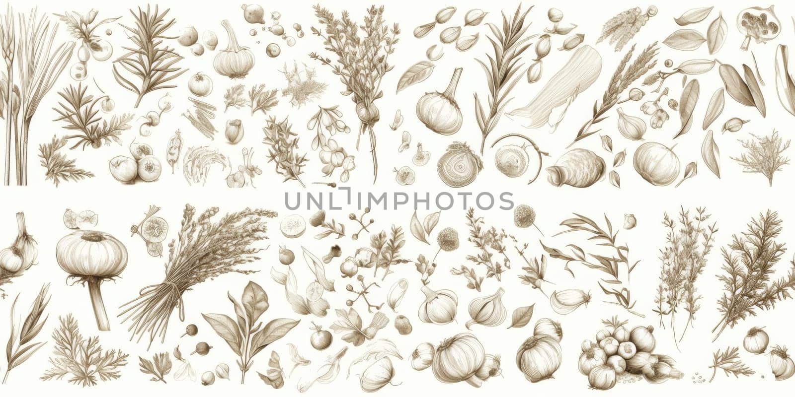 drawing seamless pattern with vegetables and fruits at white background hand drawn illustration