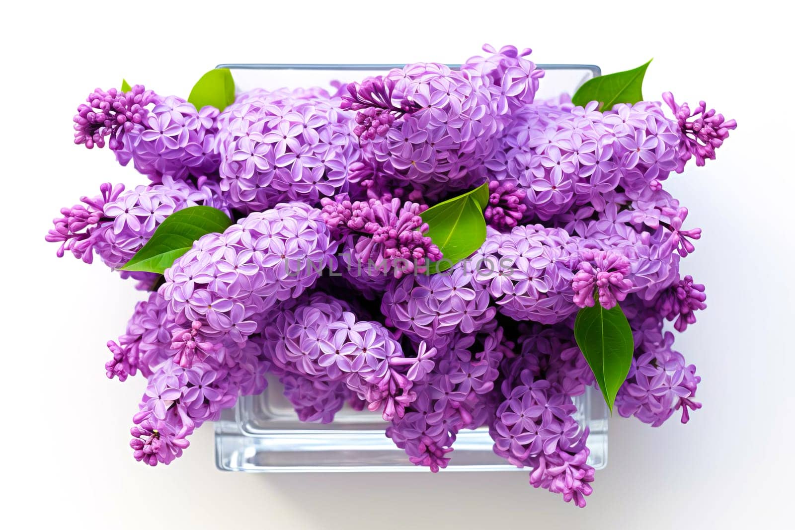 A bouquet of beautiful fragrant lilacs in a vase. AI generated.