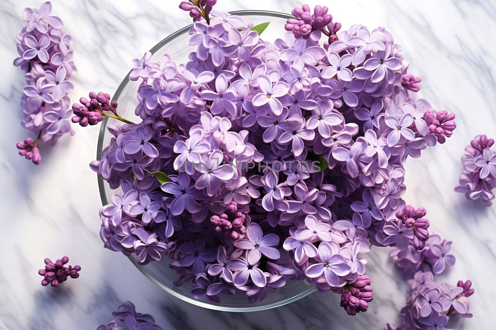 A bouquet of beautiful fragrant lilacs in a vase. AI generated.