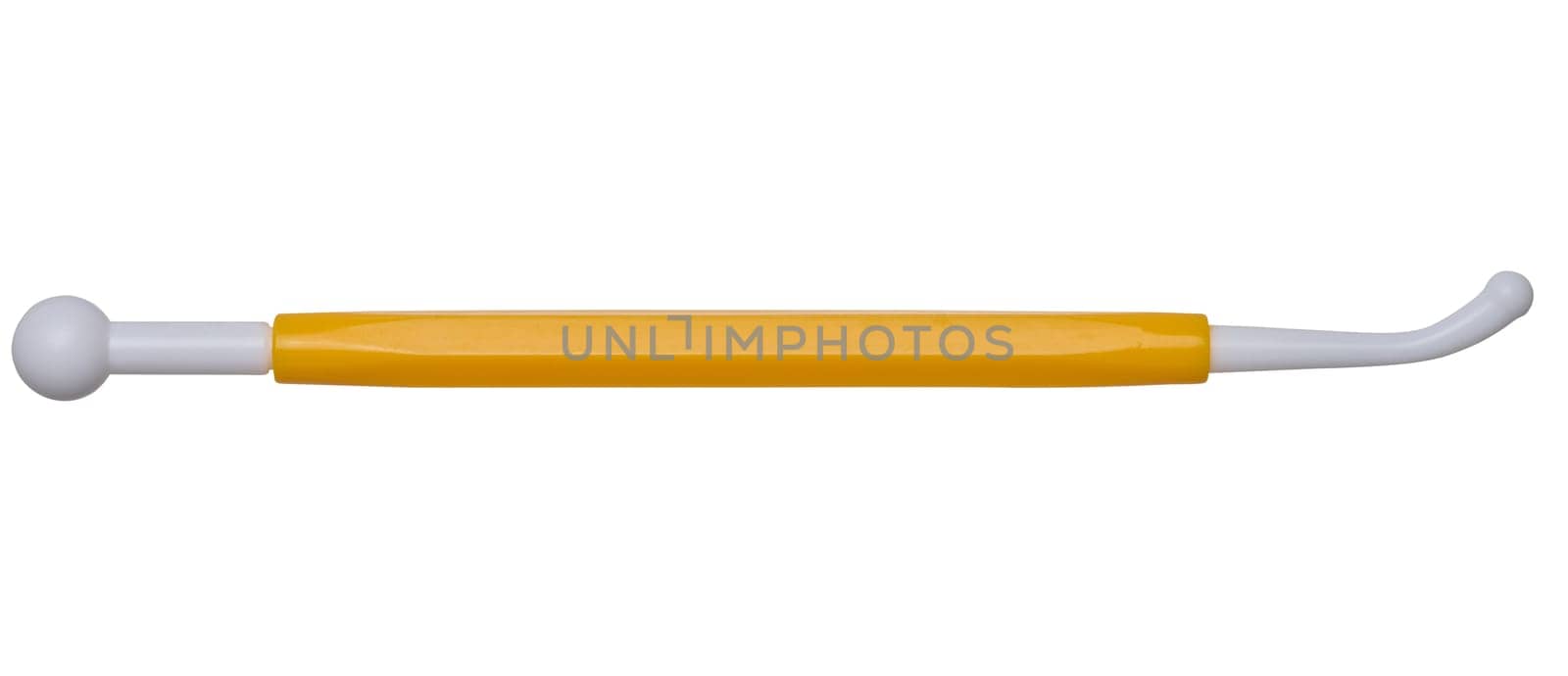 Plastic spatula for modeling plasticine on an isolated background, top view