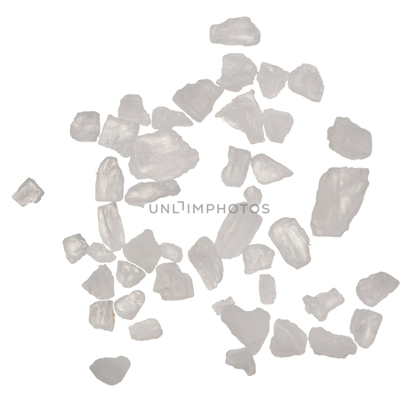 White salt crystals on an isolated background, top view