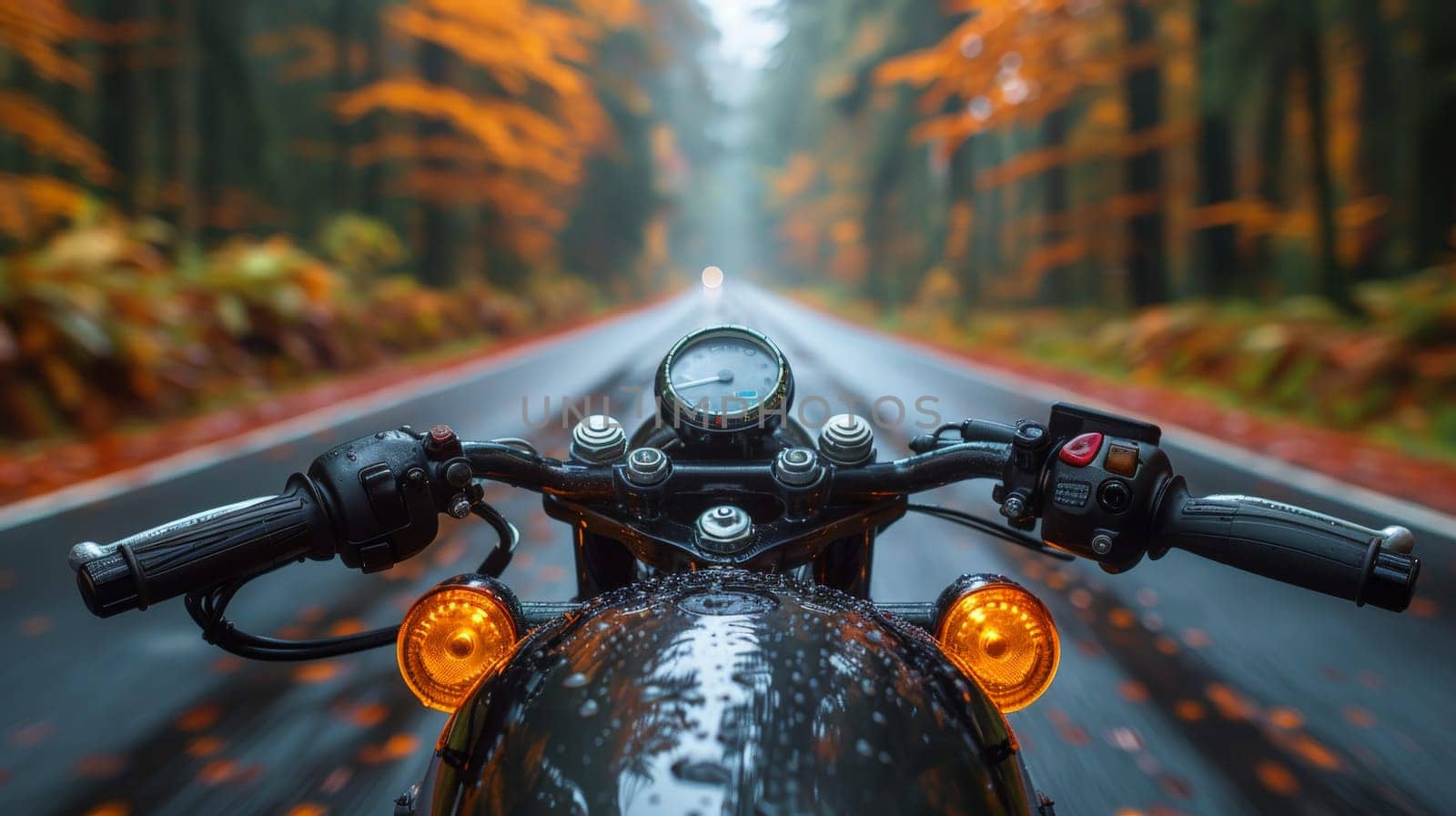 A motorcycle parking on the road side and sunset, road with the beautiful nature landscape.