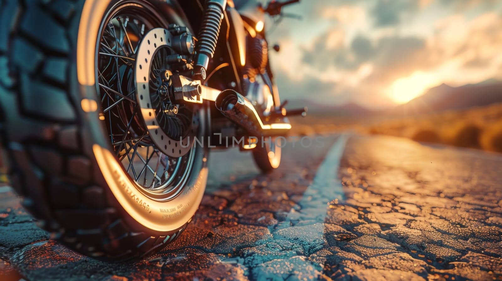 A motorcycle parking on the road side and sunset, select focusing background by nijieimu