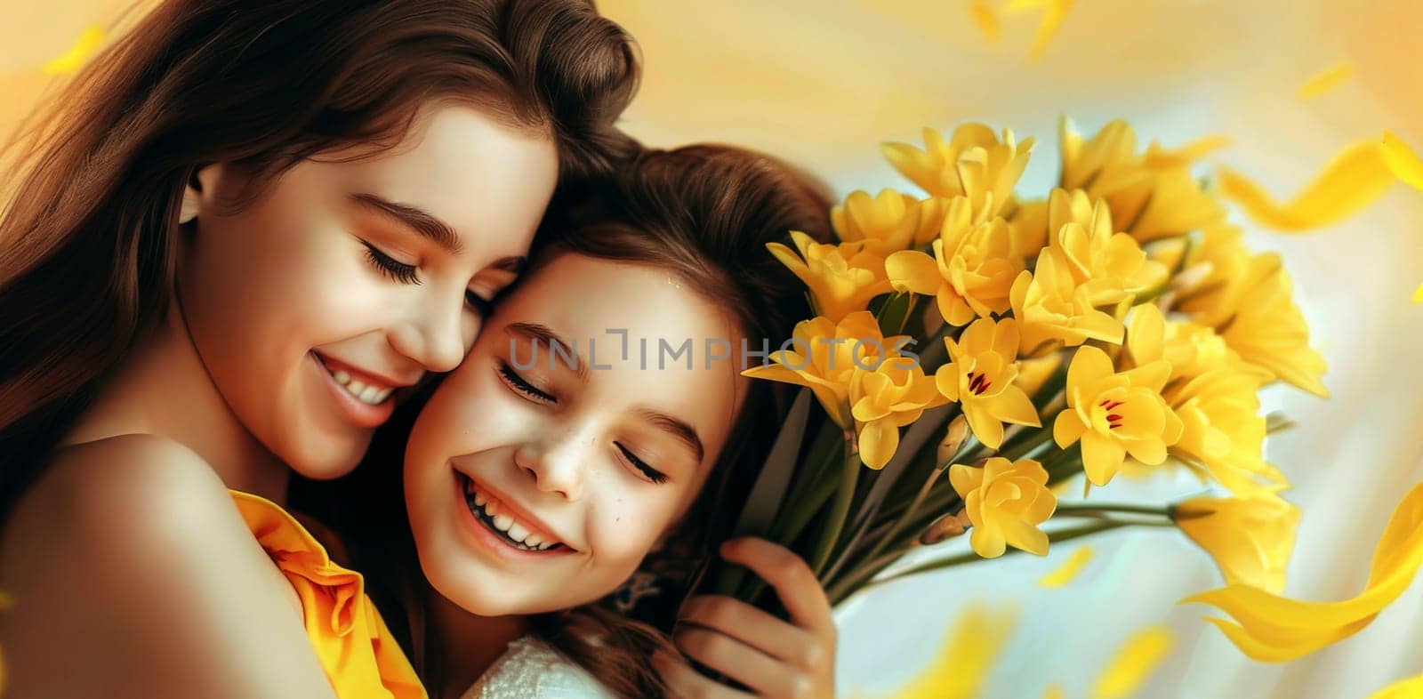 colorful happiness family of mother and daughter smile and loving each other .Generative Ai by matamnad
