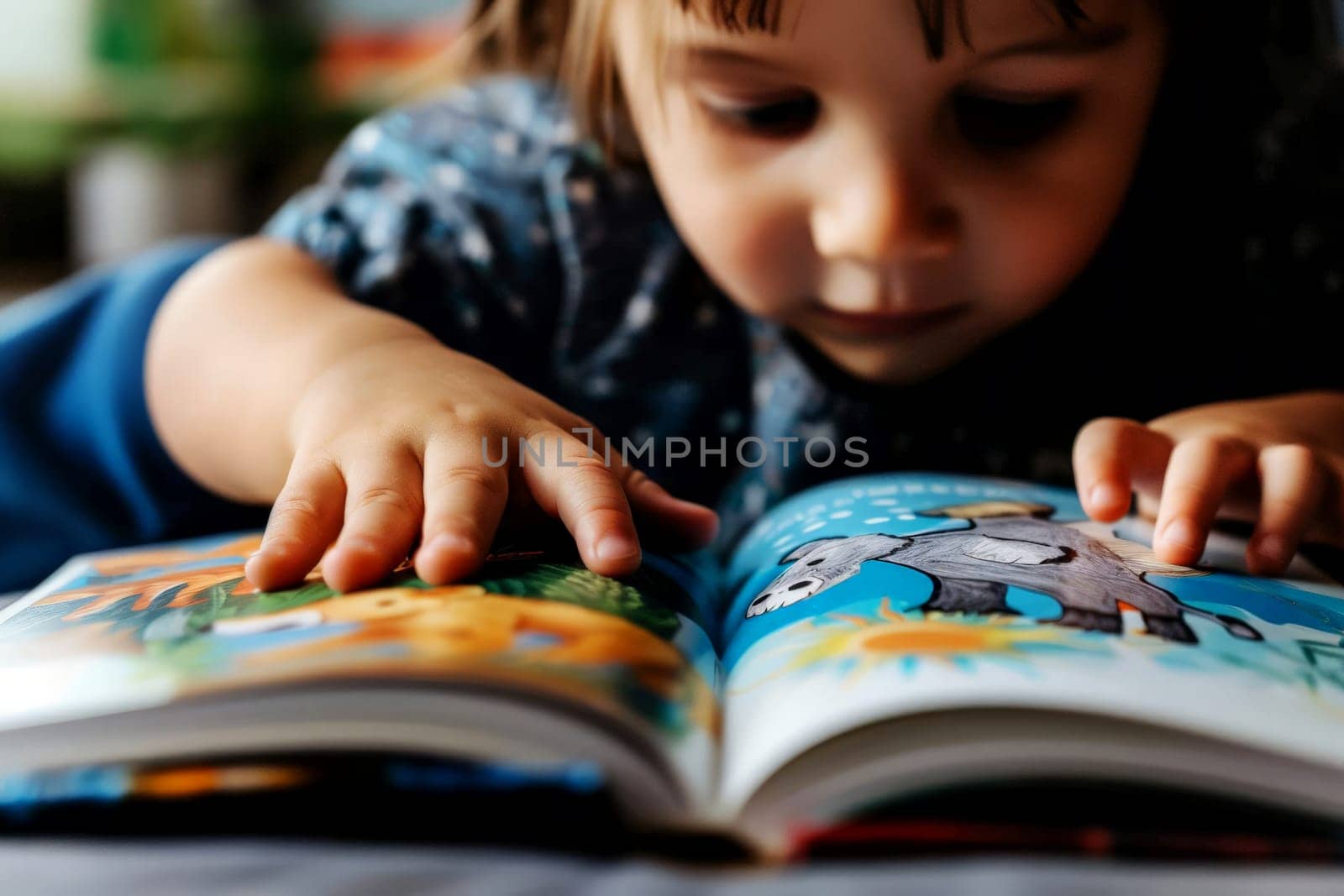 Cute children baby reading book . Education learning concept. AI generative.