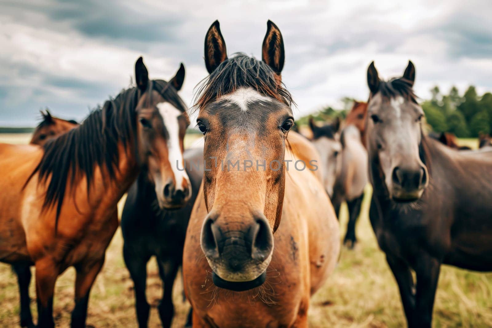 a close up of a horse's face in the background .AI generative by matamnad