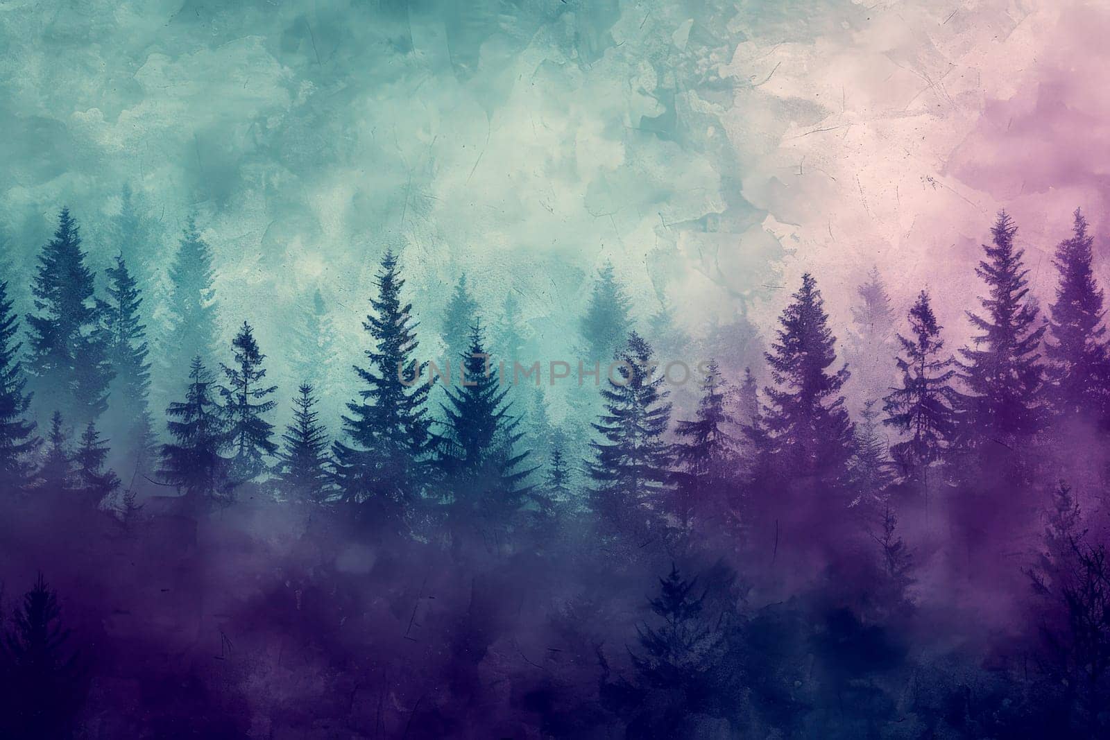 Grunge pine tree forest colorful Textured background . Generative AI by matamnad