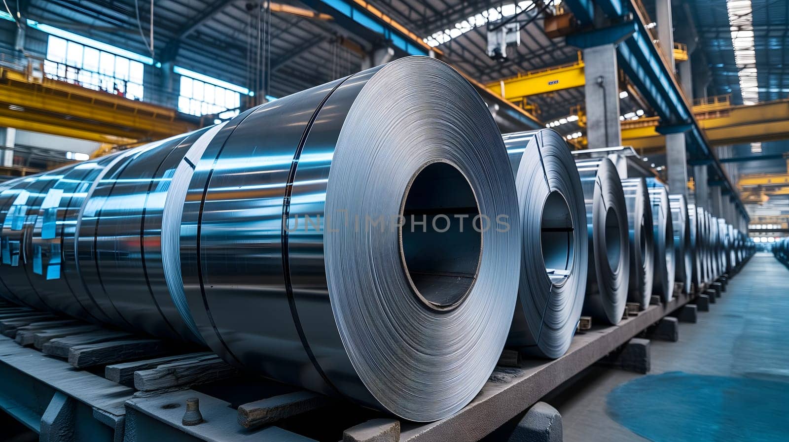Packed rolls of steel sheet, Cold rolled steel coils in a warehouse by z1b