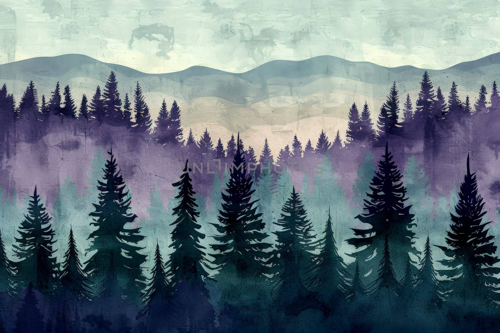 Grunge pine tree forest colorful Textured background . Generative AI.