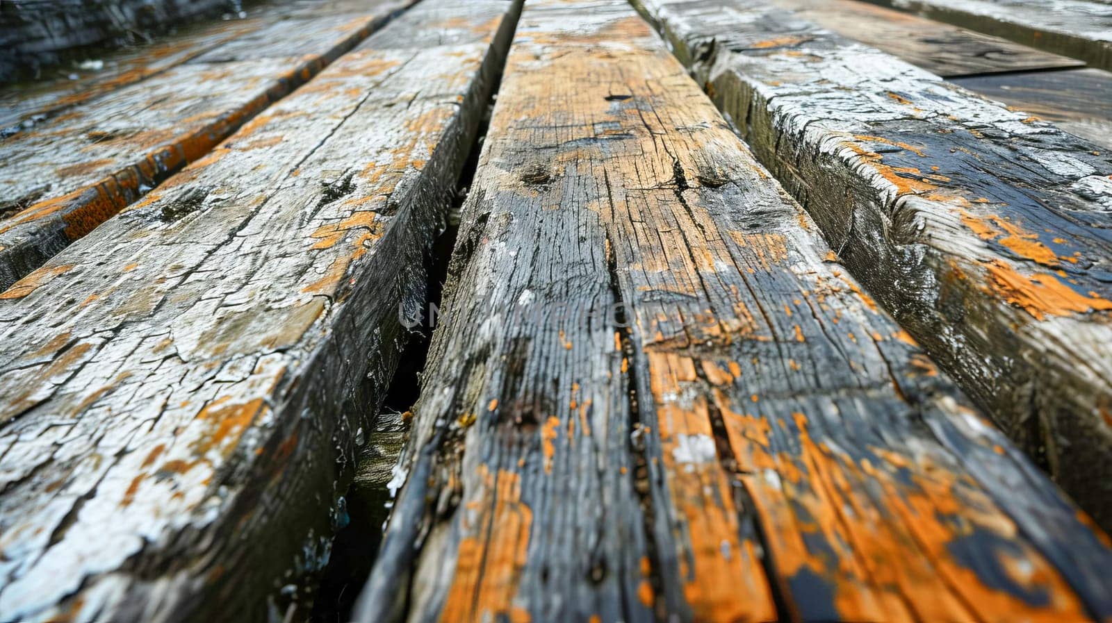 View of a surface made from old boards exposed to time and weather. AI generated.