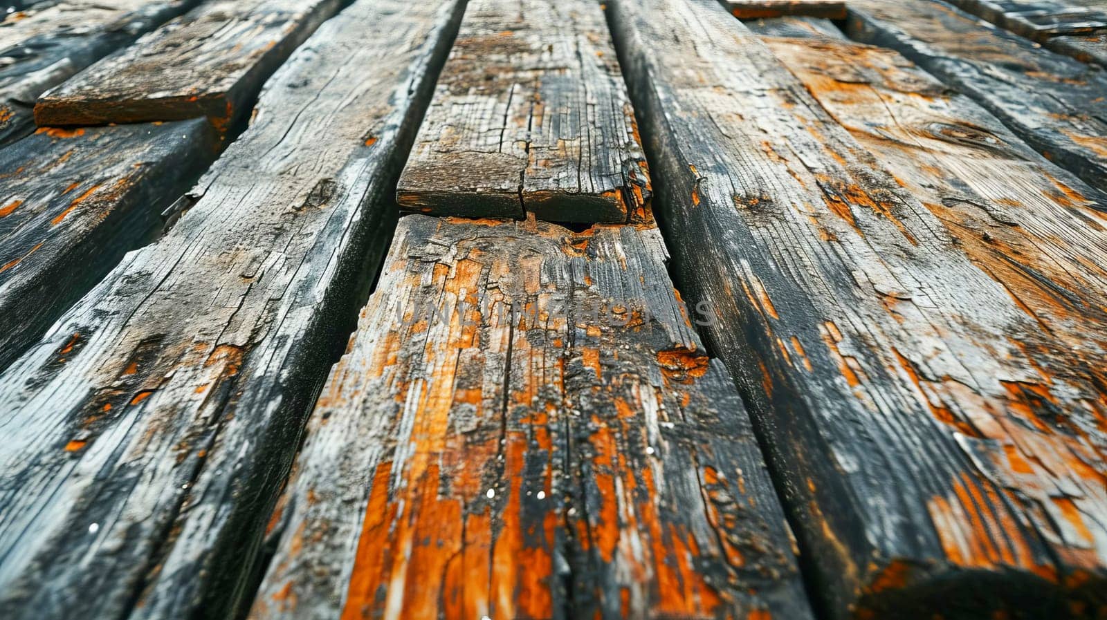 View of a surface made from old boards exposed to time and weather. AI generated.