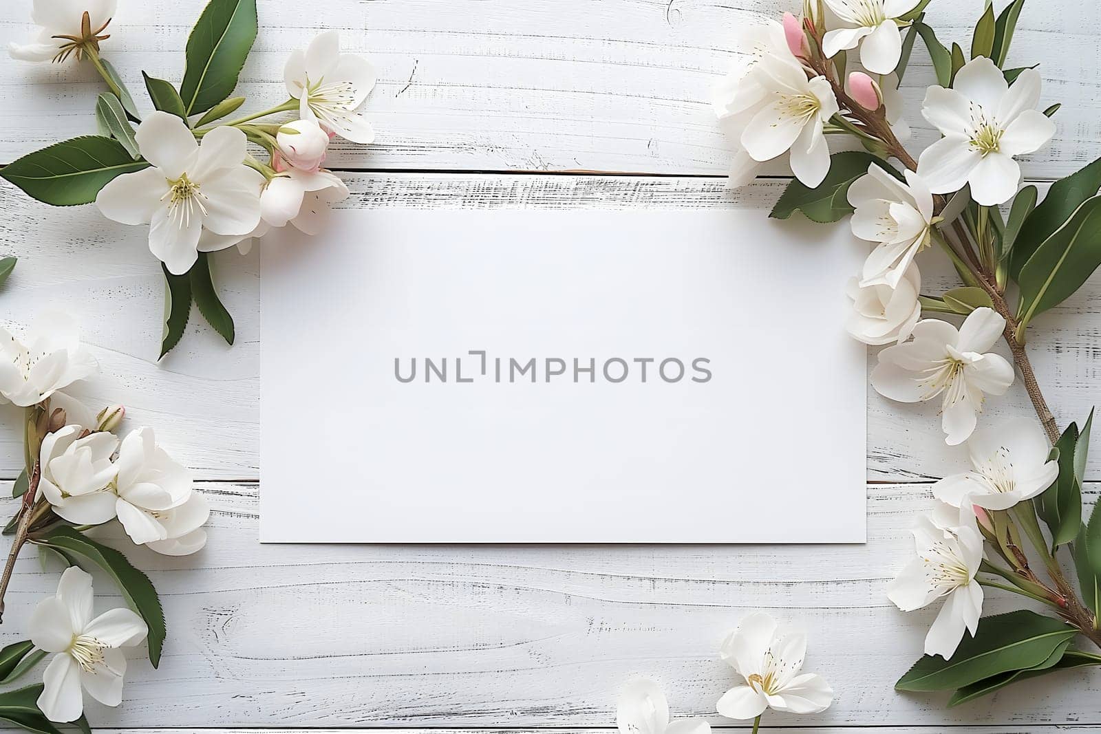 white greeting card with flowers mock up high angle view directly above decoration by z1b