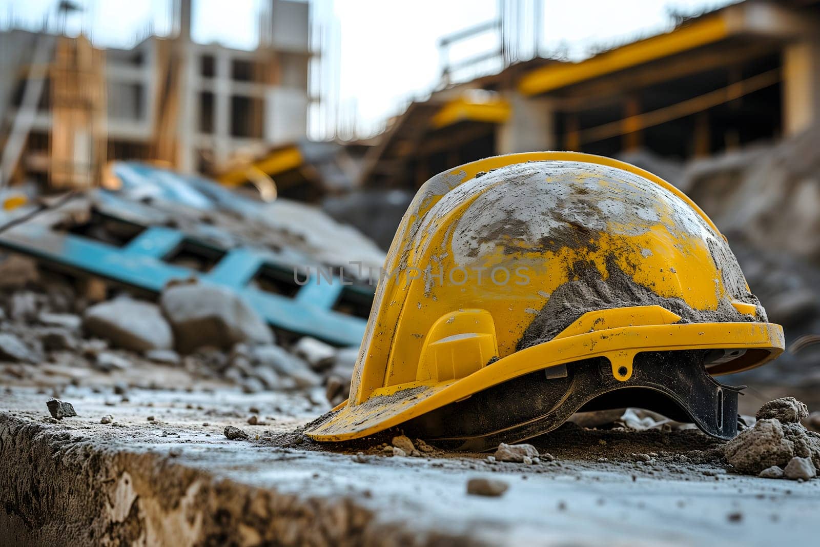 old yellow hard hat at construction site for safety concept by z1b