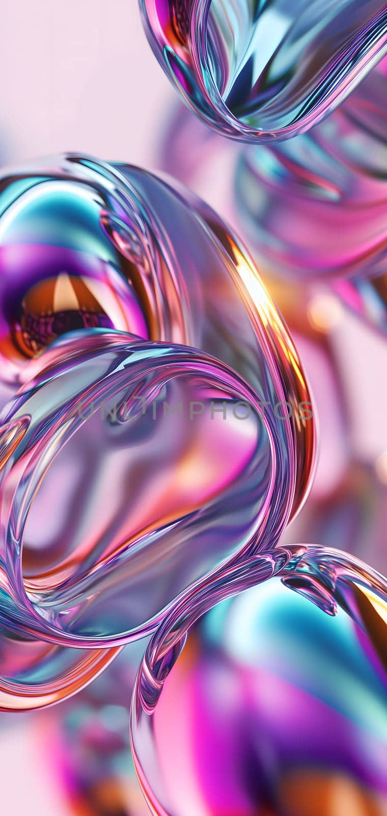 Colorful glass bubbles and waves background and wallpaper. Neural network generated in January 2024. Not based on any actual scene or pattern.