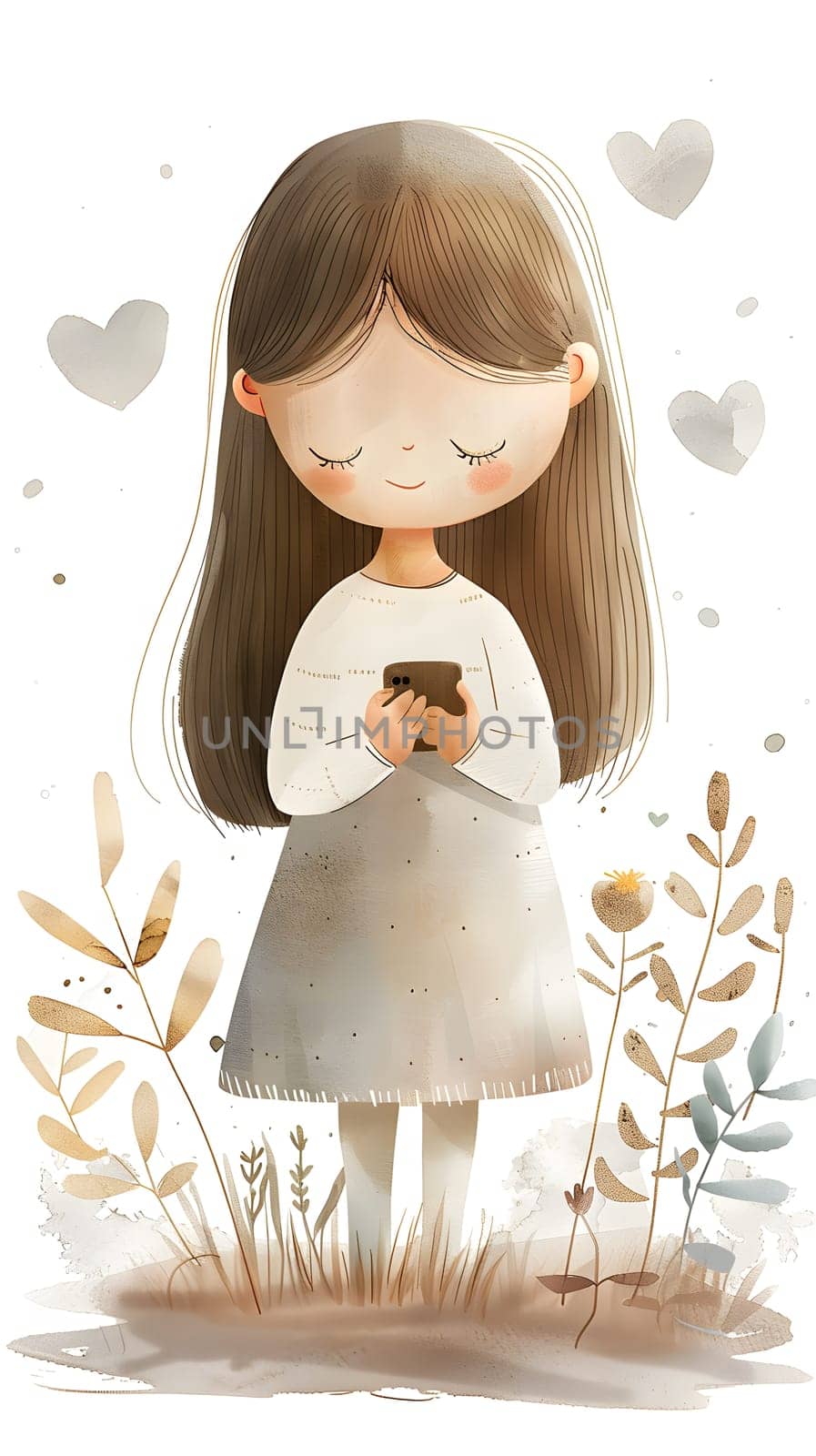 A little girl in a beautiful gown stands in the grass with a book in hand by Nadtochiy