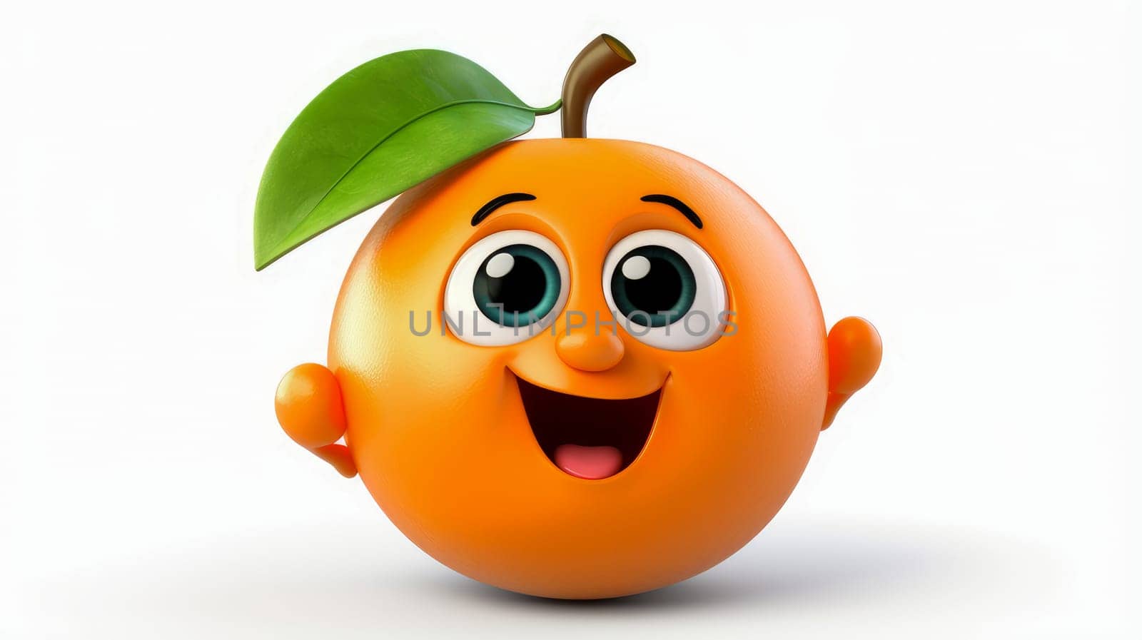 Orange Apricot with a cheerful face 3D on a white background. Cartoon characters, three-dimensional character, healthy lifestyle, proper nutrition, diet, fresh vegetables and fruits, vegetarianism, veganism, food, breakfast, fun, laughter, banner