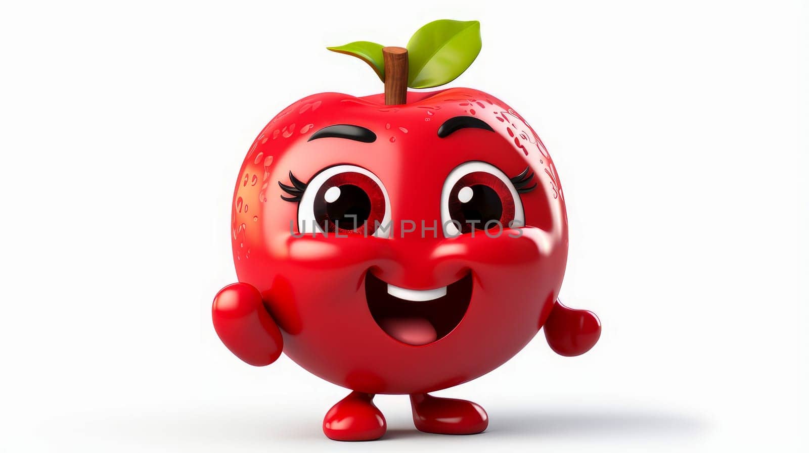 Pomegranate with a cheerful face 3D on a white background. Cartoon characters, three-dimensional character, healthy lifestyle, proper nutrition, diet, fresh vegetables and fruits, vegetarianism, veganism, food, breakfast, fun, laughter, banner