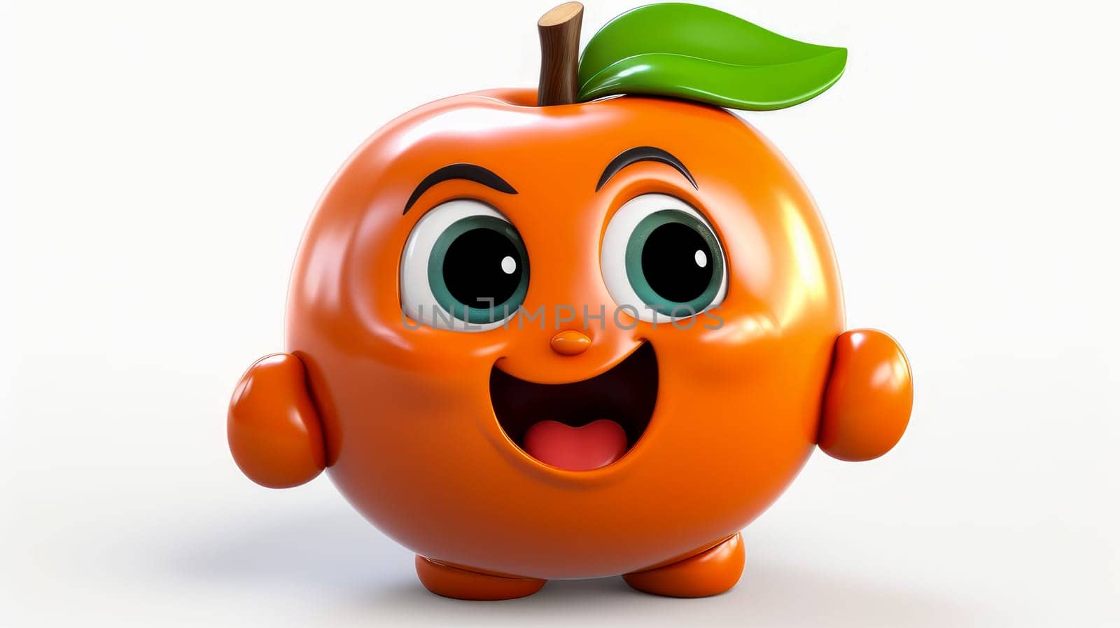 Persimmon with a cheerful face 3D on a white background. Cartoon characters, three-dimensional character, healthy lifestyle, proper nutrition, diet, fresh vegetables and fruits, vegetarianism, veganism, food, breakfast, fun, laughter, banner