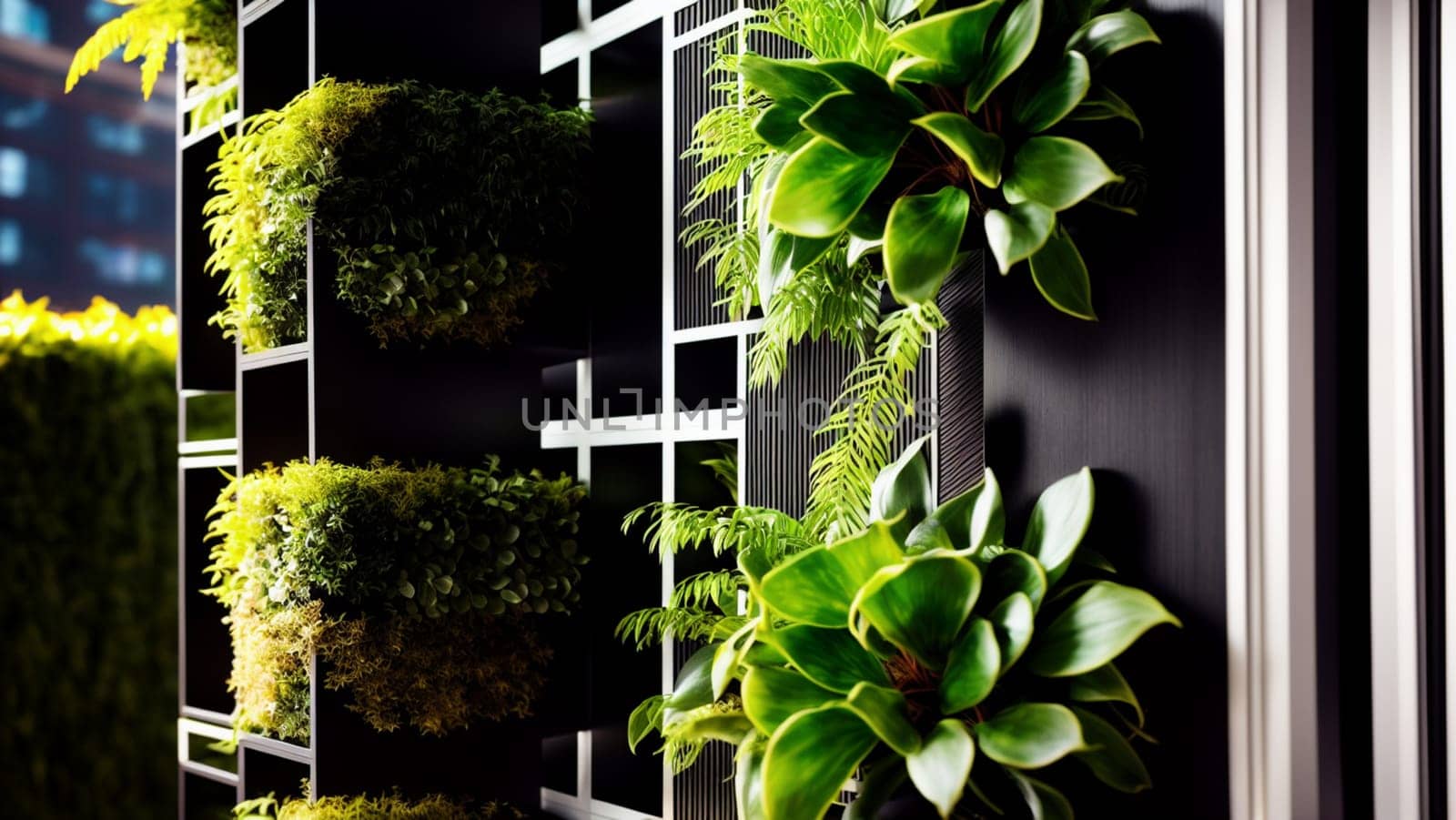 Beautiful and modern vertical garden with different types of plants in an ecological building. by XabiDonostia
