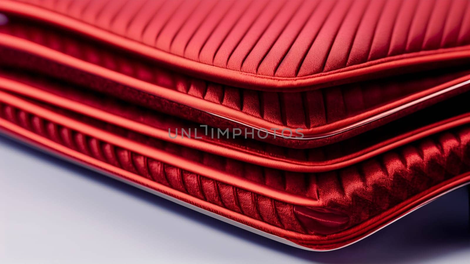 Detail of a red textile quilted cover, bag for laptop or tablet. by XabiDonostia