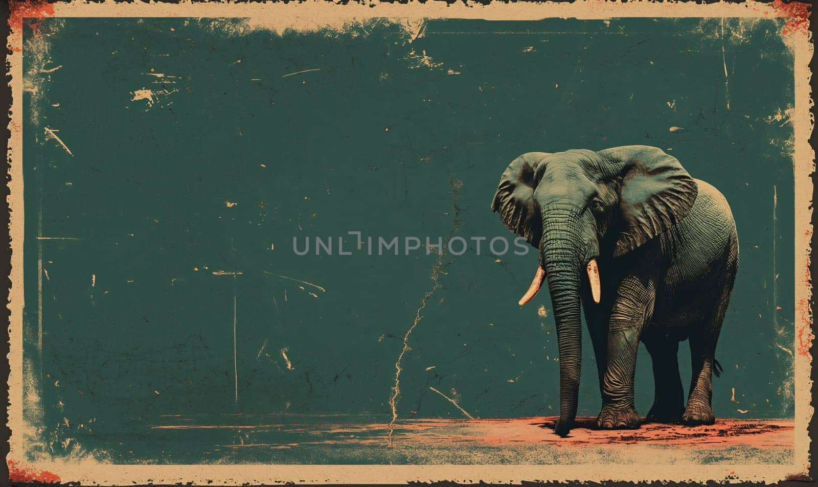 Image of an elephant on a vintage background. Selective soft focus