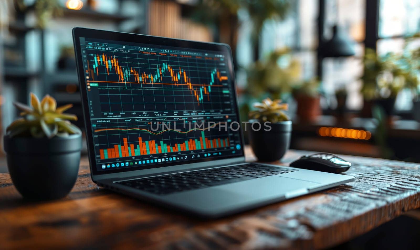 Investment chart of the stock market on the monitor. Selective soft focus.