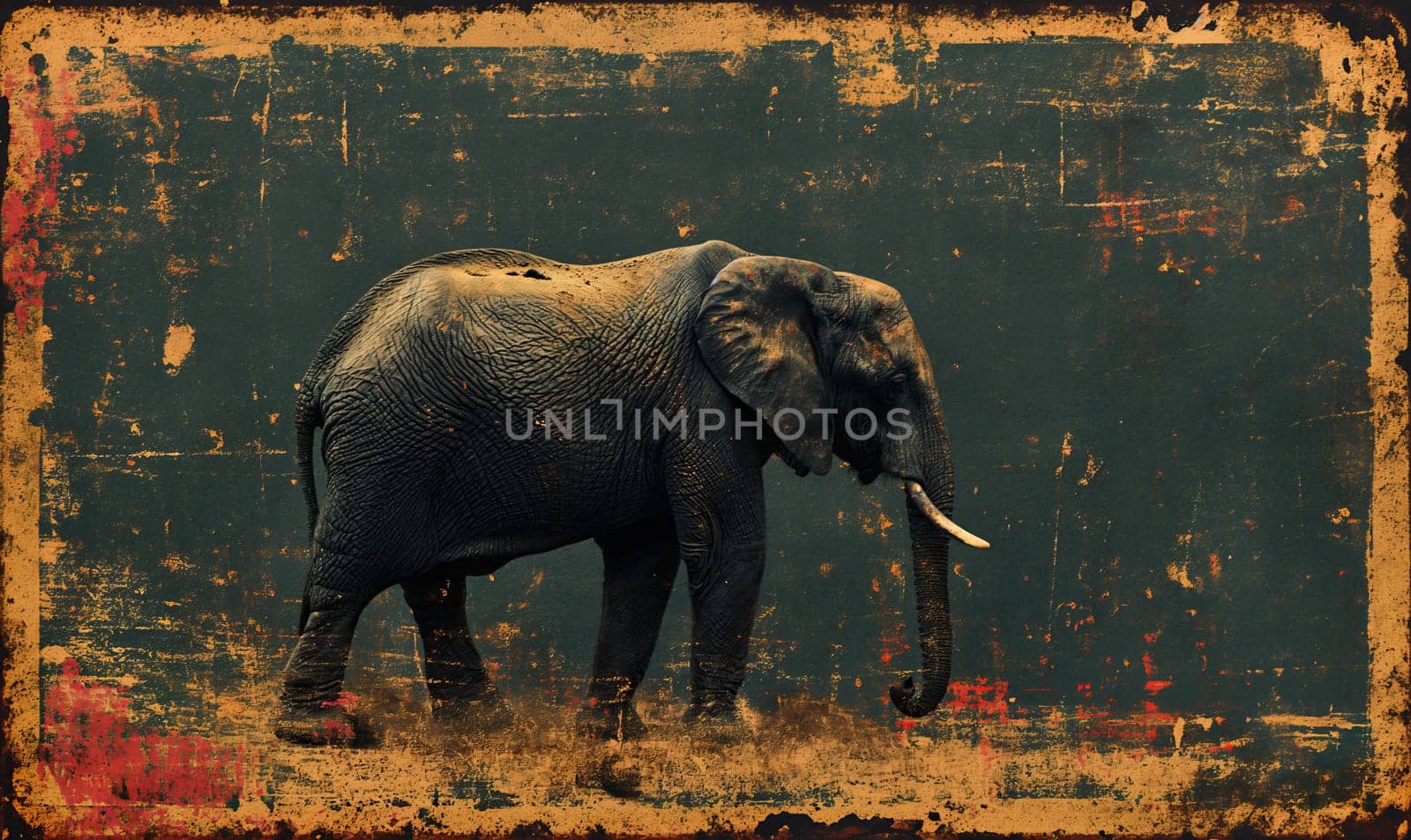 Image of an elephant on a vintage background. by Fischeron