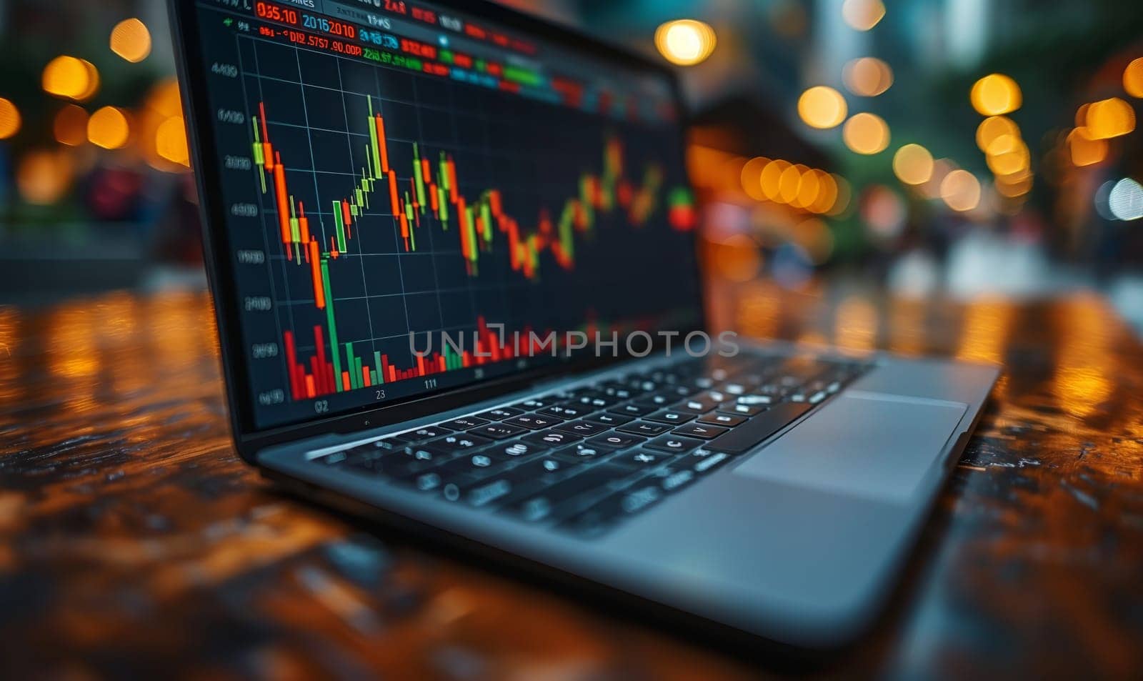 Investment chart of the stock market on the monitor. Selective soft focus.