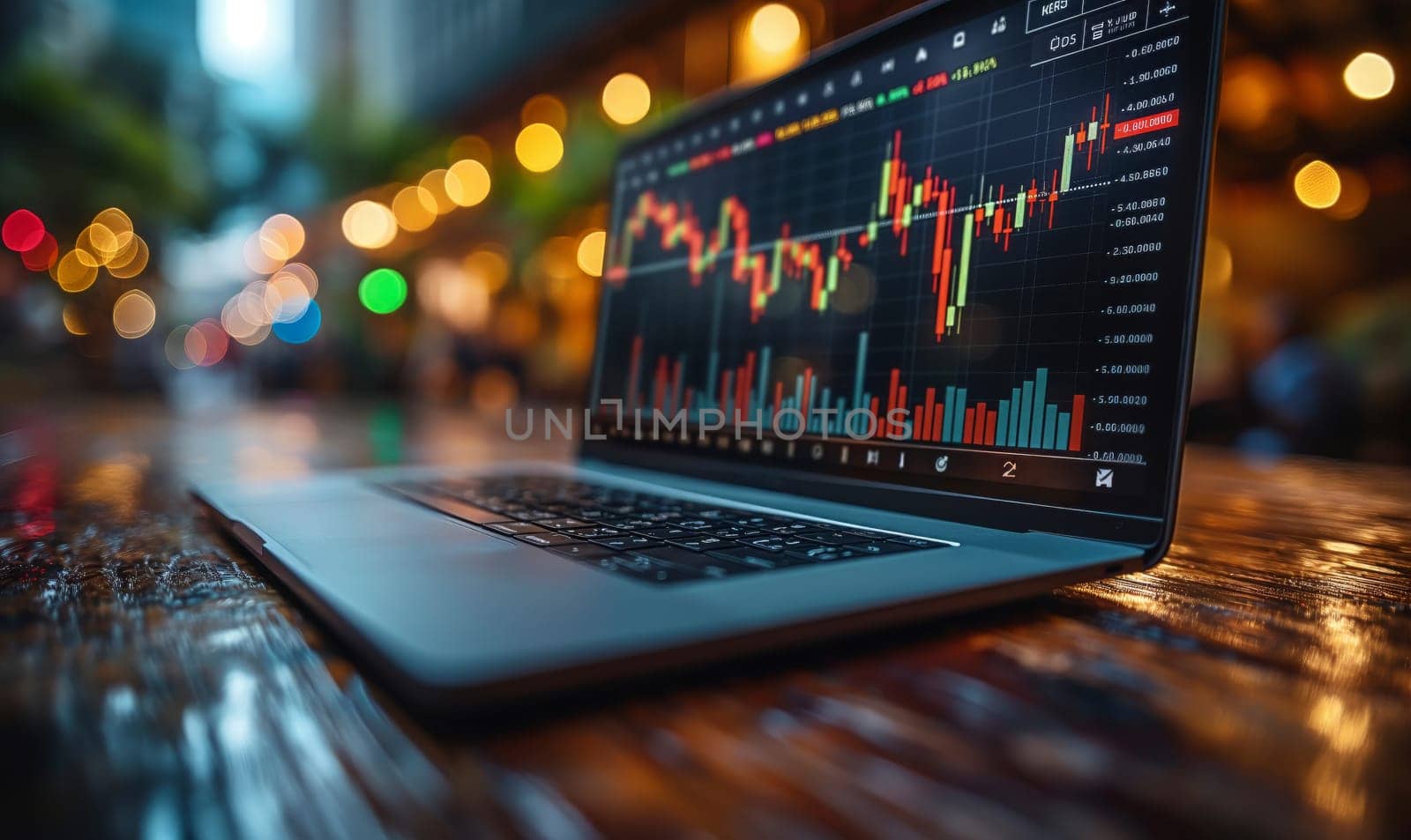 Investment chart of the stock market on the monitor. Selective soft focus.