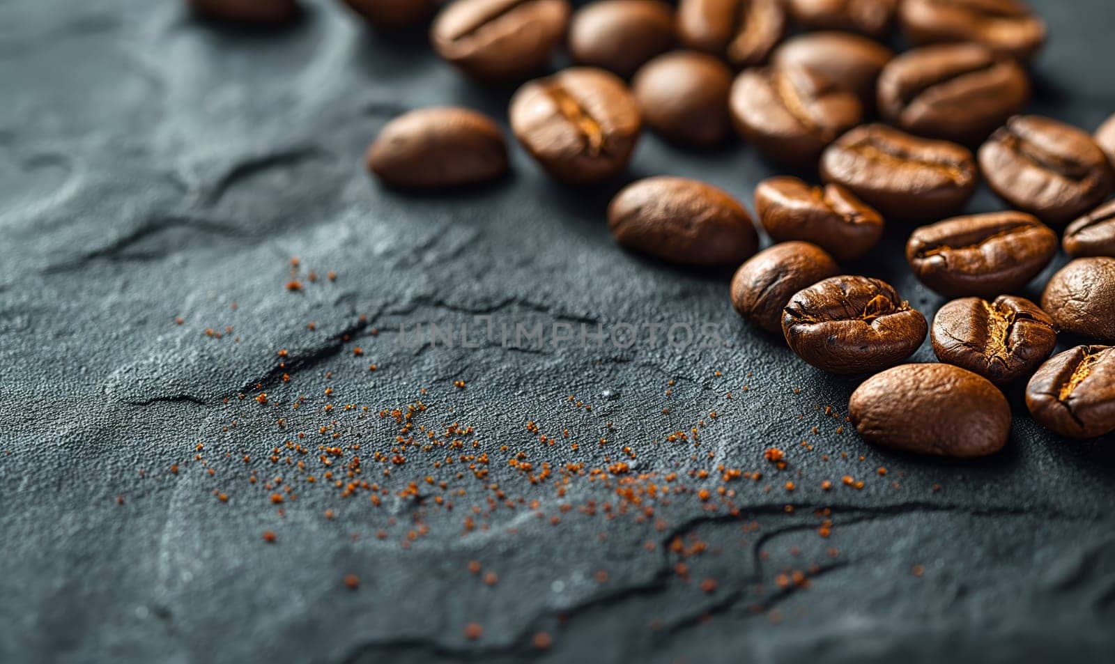 Coffee beans on an abstract background with space for text. Selective soft focus.