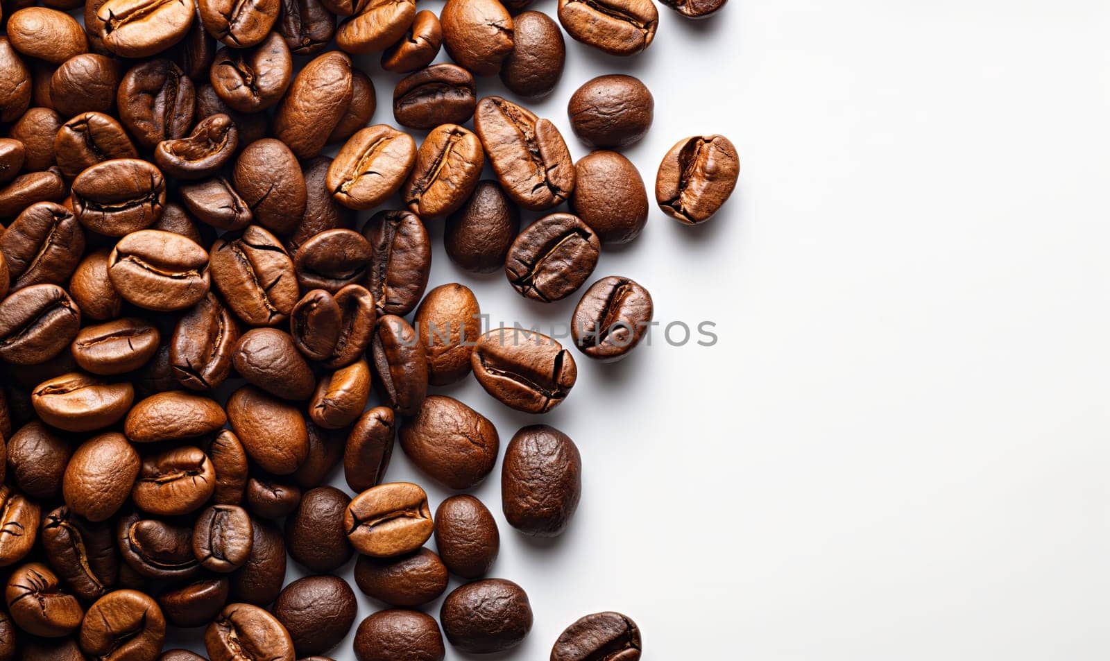 Coffee beans on a white background with space for text. by Fischeron