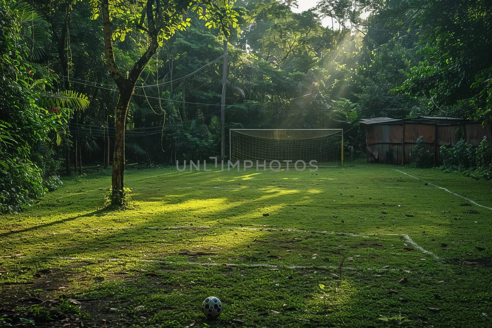 Soccer field at home. Generative AI by itchaznong