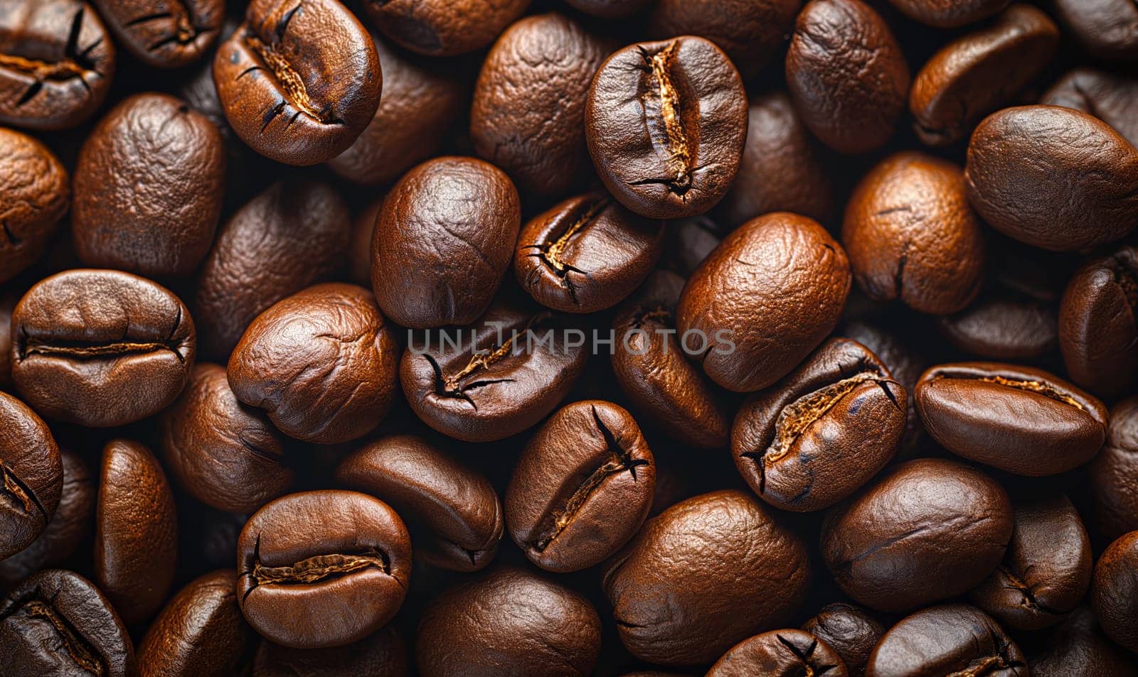 Background of roasted coffee beans close up. Selective soft focus.