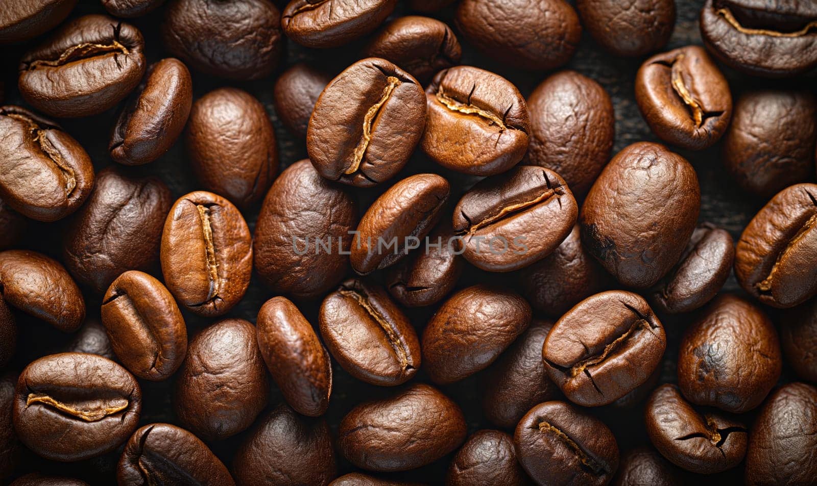Background of roasted coffee beans close up. Selective soft focus.