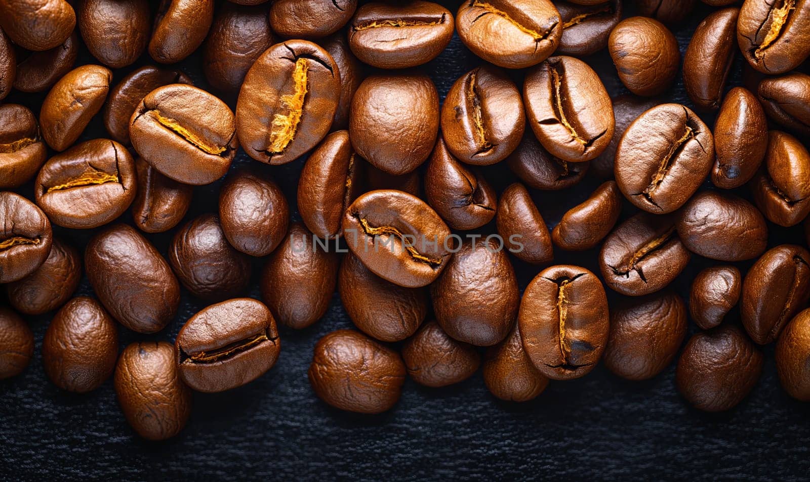 Background of roasted coffee beans close up. Selective soft focus.