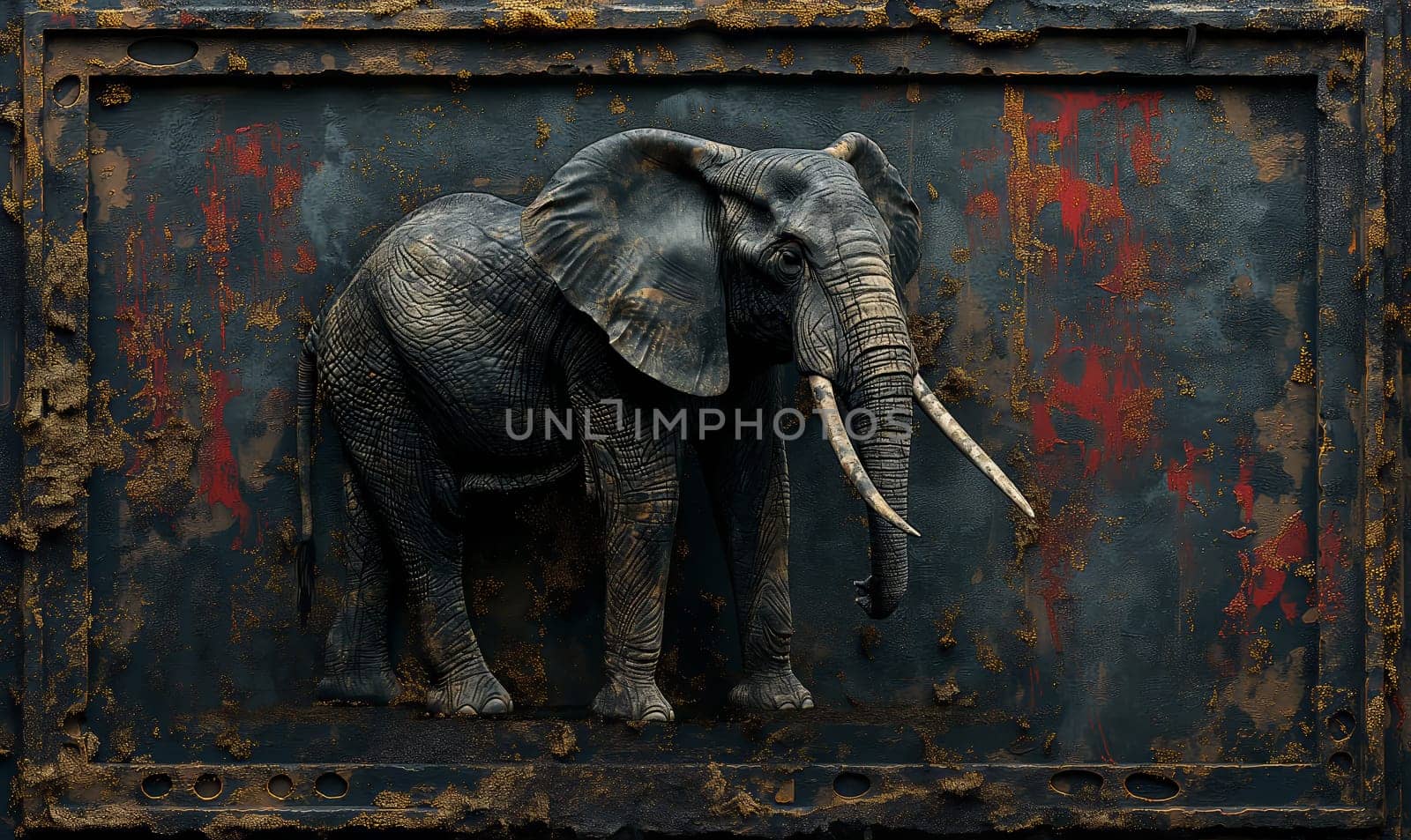 Image of an elephant on a vintage background. by Fischeron