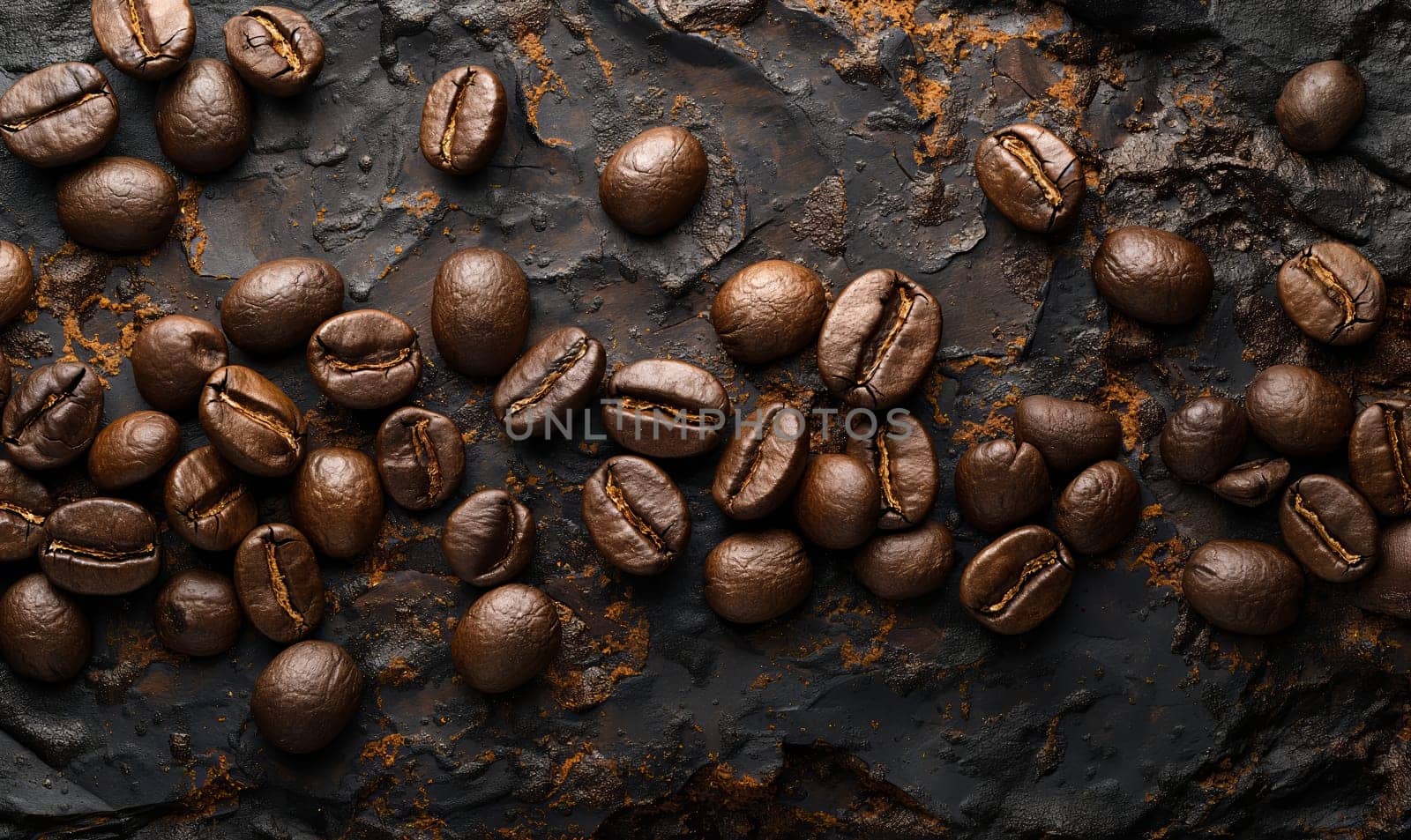 Coffee beans on an abstract background with space for text. Selective soft focus.