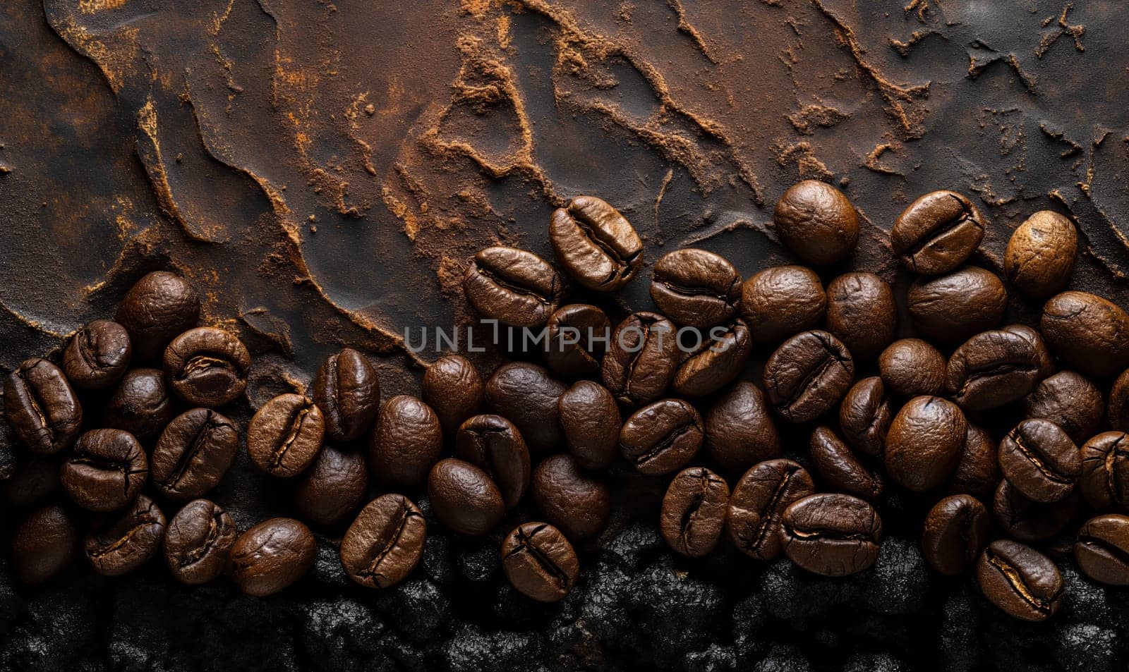 Coffee beans on an abstract background with space for text. Selective soft focus.