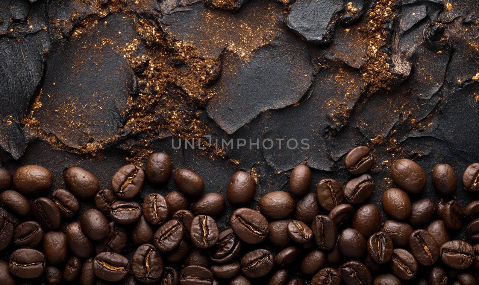 Coffee beans on an abstract background with space for text. Selective soft focus.