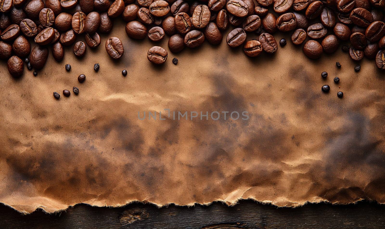 Scattered coffee beans on paper with space for text. by Fischeron