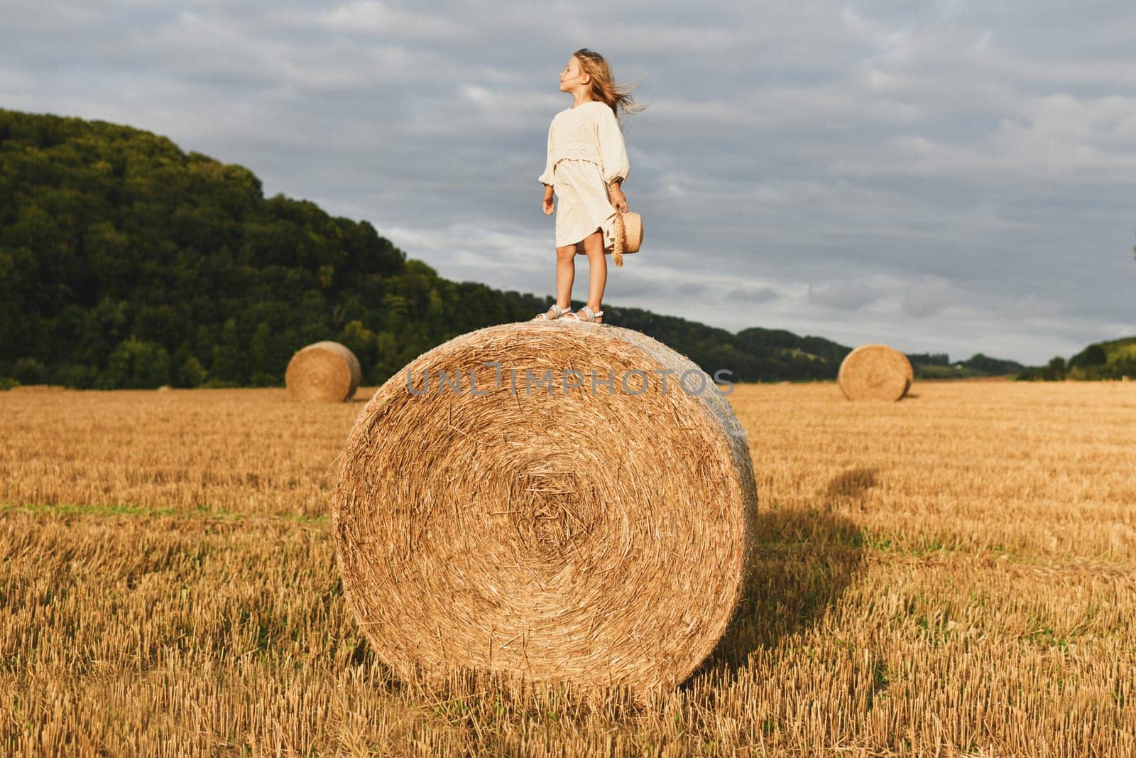 A girl on a bale of wheat by Godi