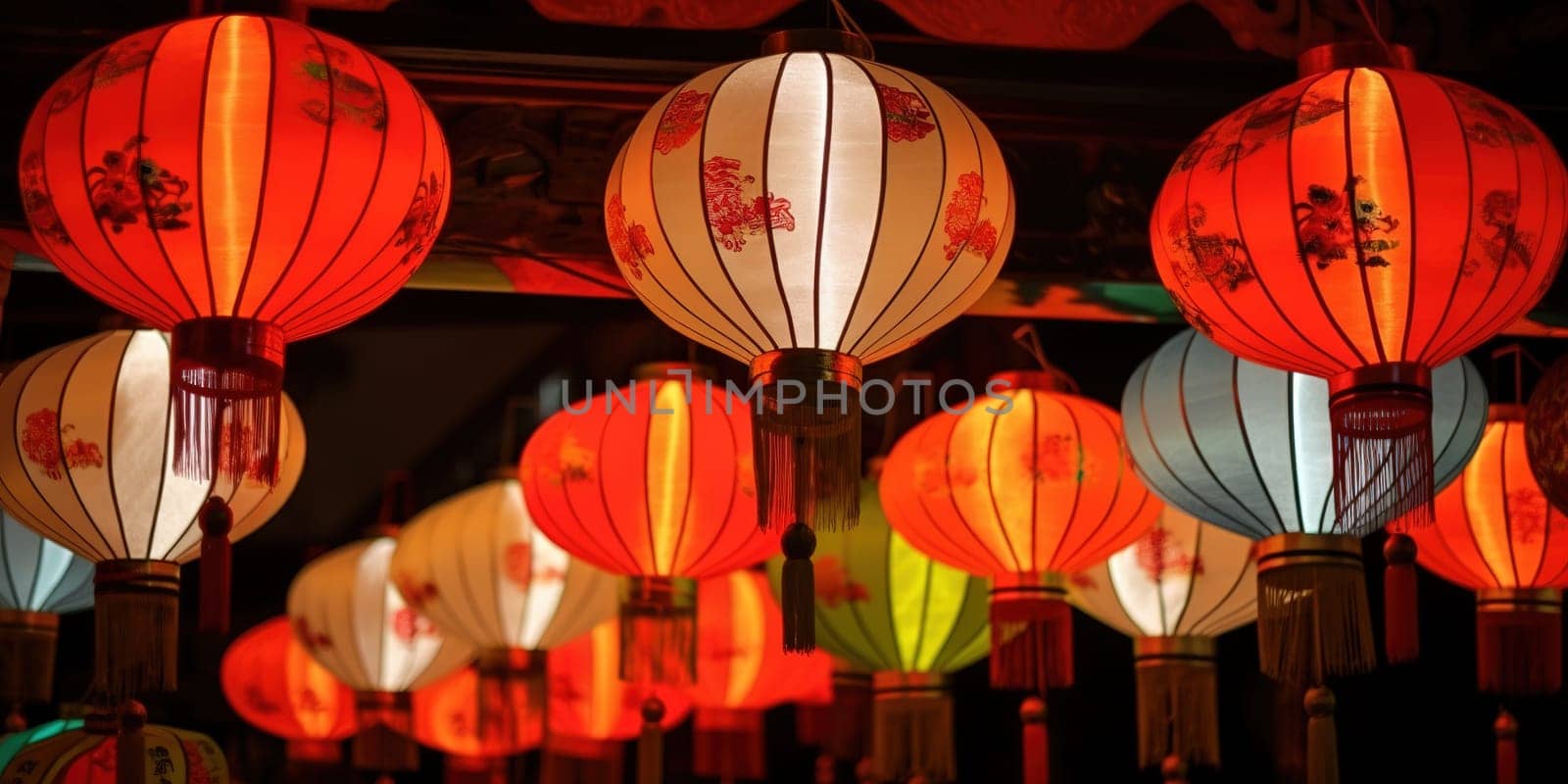 Chinese Luminous Lantern Festival Outdoors At Night