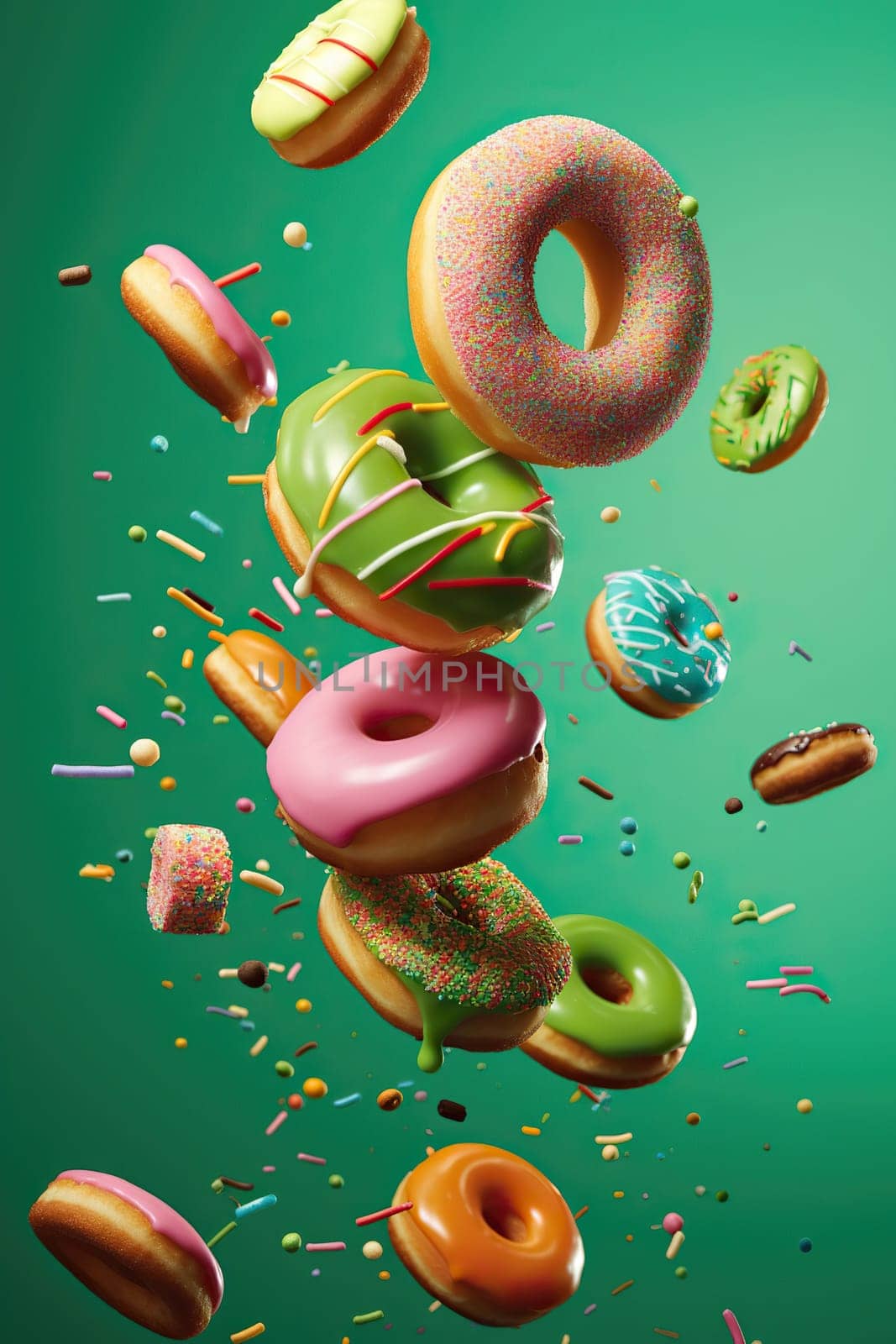 Flying Fresh Sweet Donuts With Colorful Topping by tan4ikk1