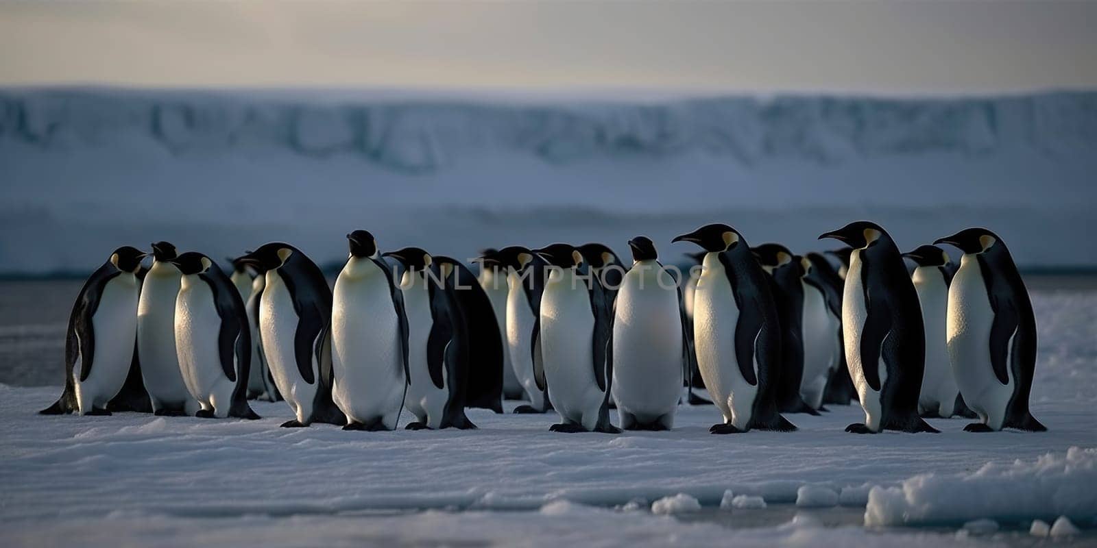 Group Of Large Royal Penguins On Ice In Ocean by tan4ikk1