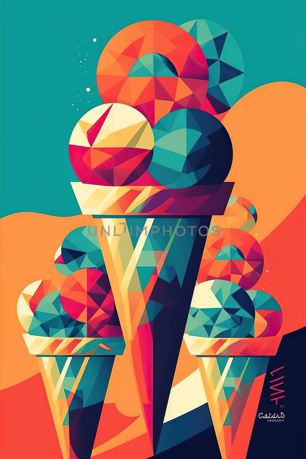 Polygonal illustration Delicious Sweet Ice Cream With Colorful Topping by tan4ikk1