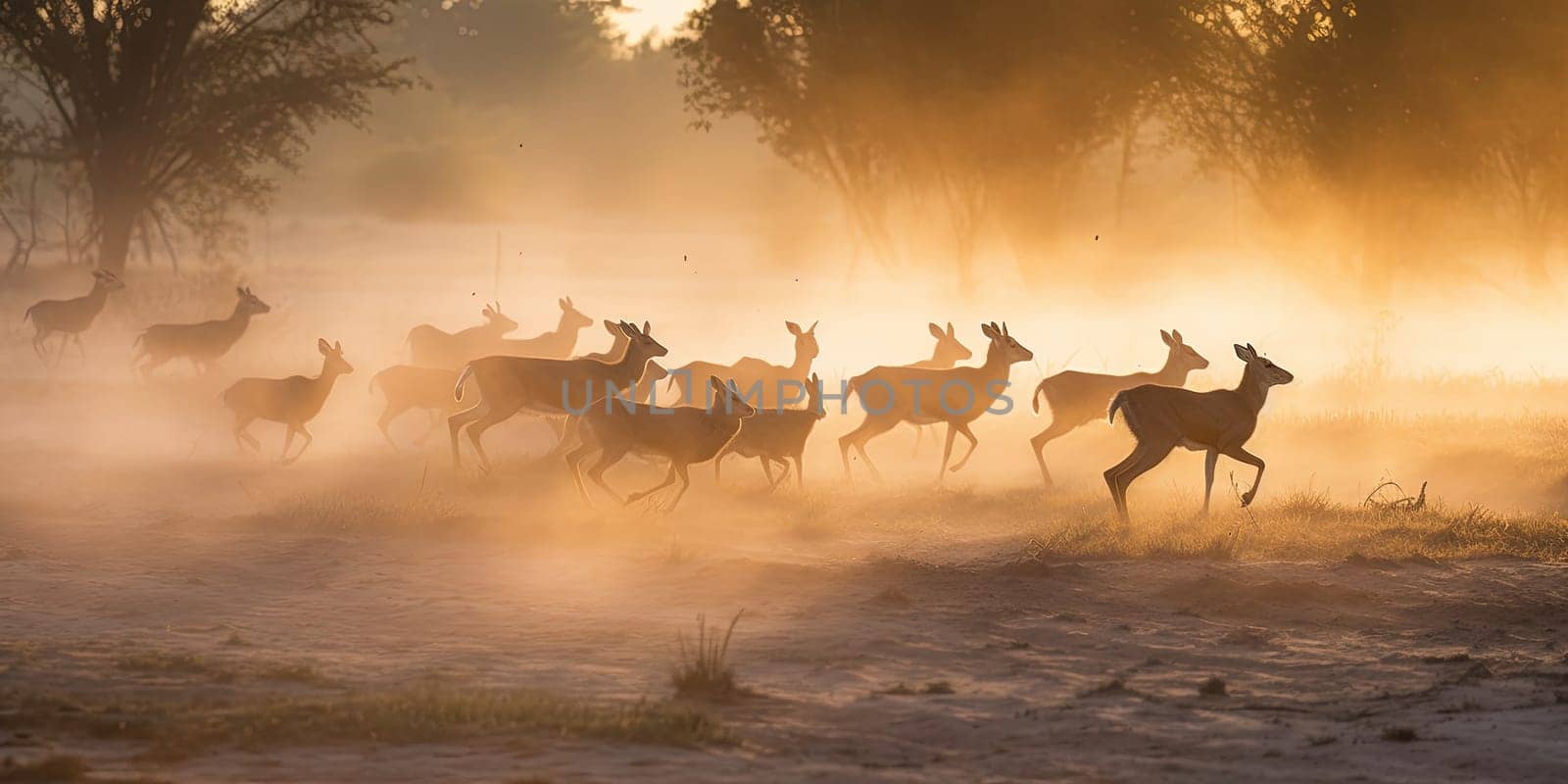 Group of a young deers running through the steppe by tan4ikk1