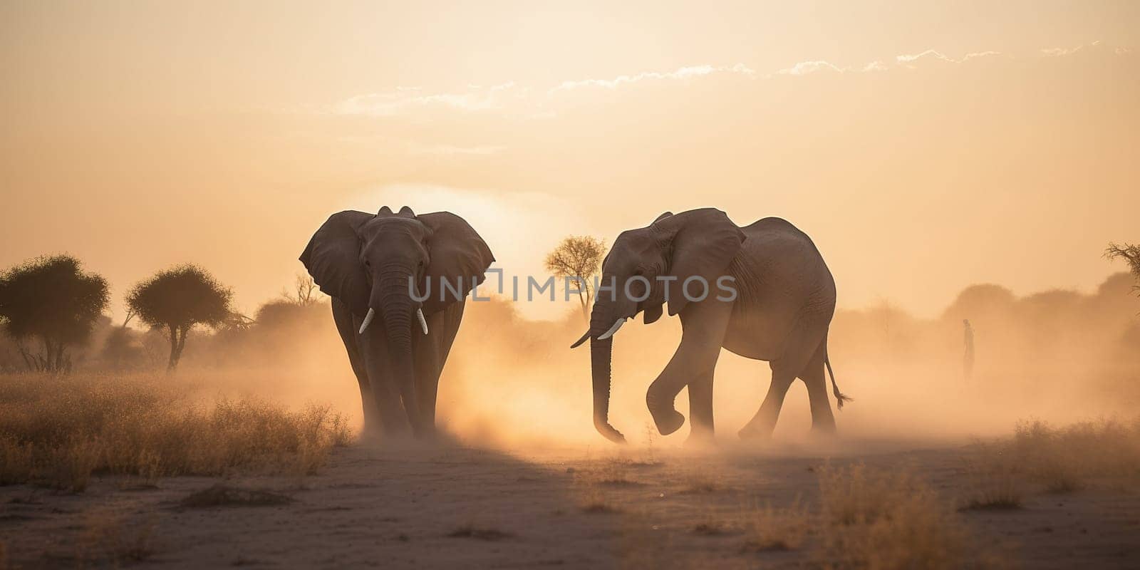 Pair of elephants wandering through the steppe by tan4ikk1