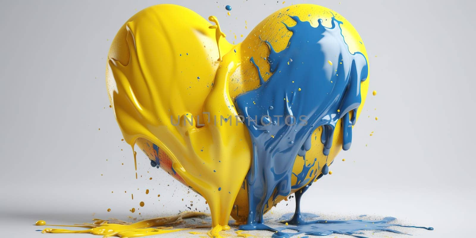 Splashes of blue and yellow paint in the shape of a heart. by tan4ikk1